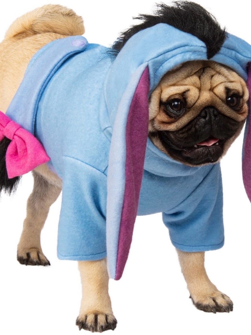 Rubie's Blue Bunny Ear Dog Hoodie with Pink Bow Accent